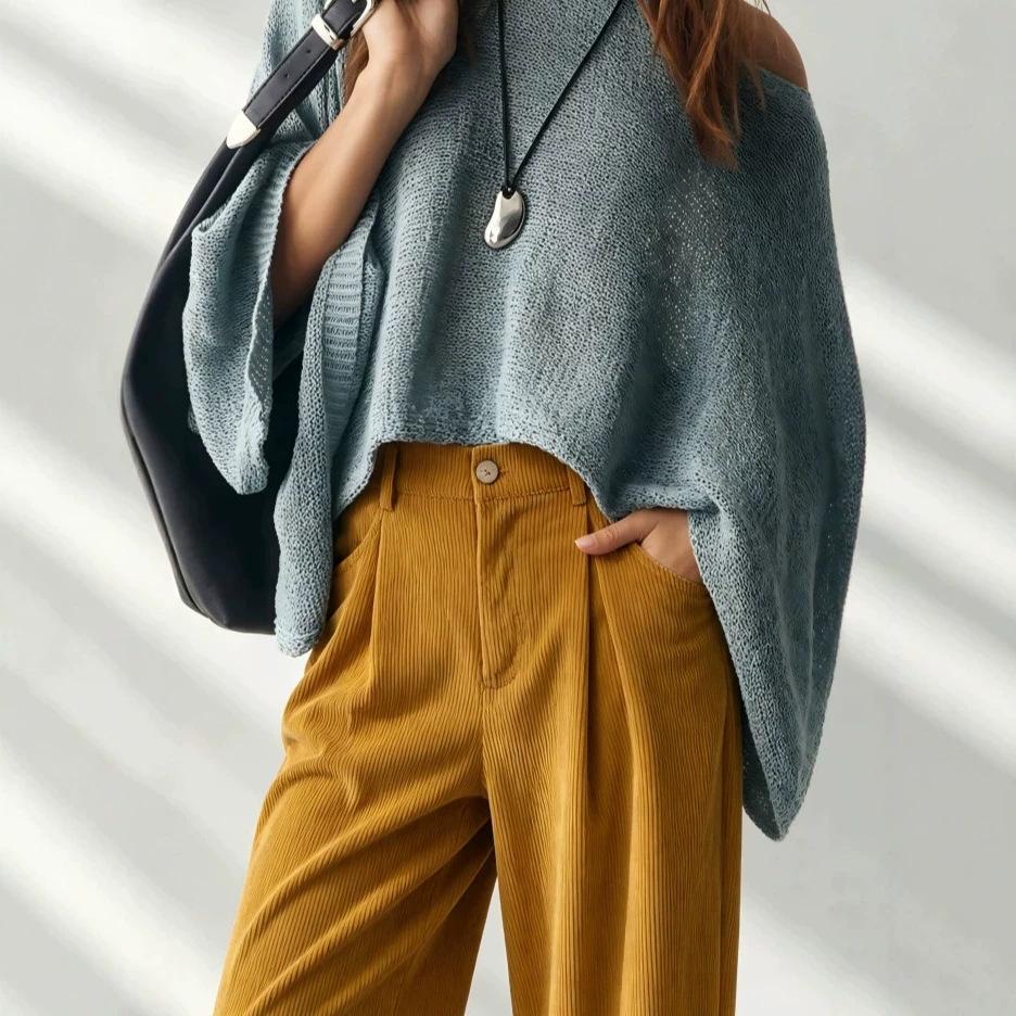 Women Corduroy High Waist Wide Leg Pants Casual Loose Fit Solid Color Trousers with Pockets