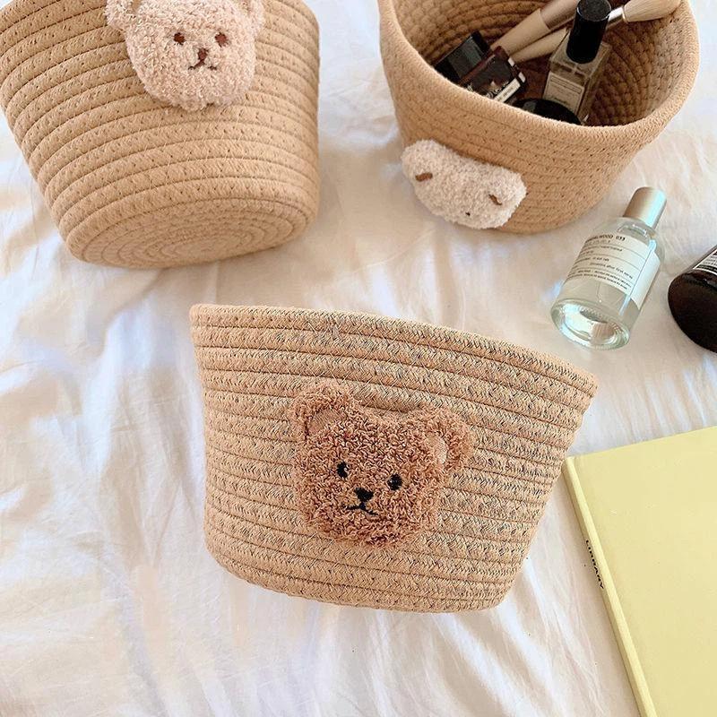 Cute Small Size Cotton Storage Basket Desktop Organizer Children Friendly Bedroom Storage