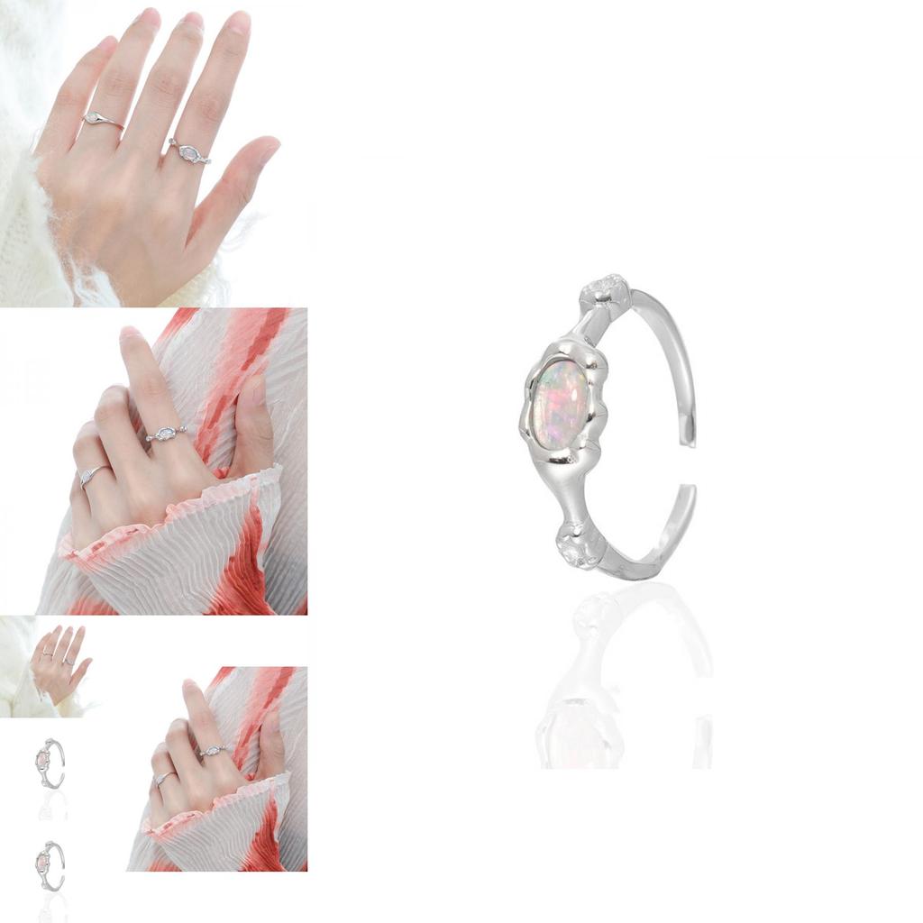 Chic Minimalist Opal Ring For Women Stylish Copper Open Finger Ring Geometric Design 2023