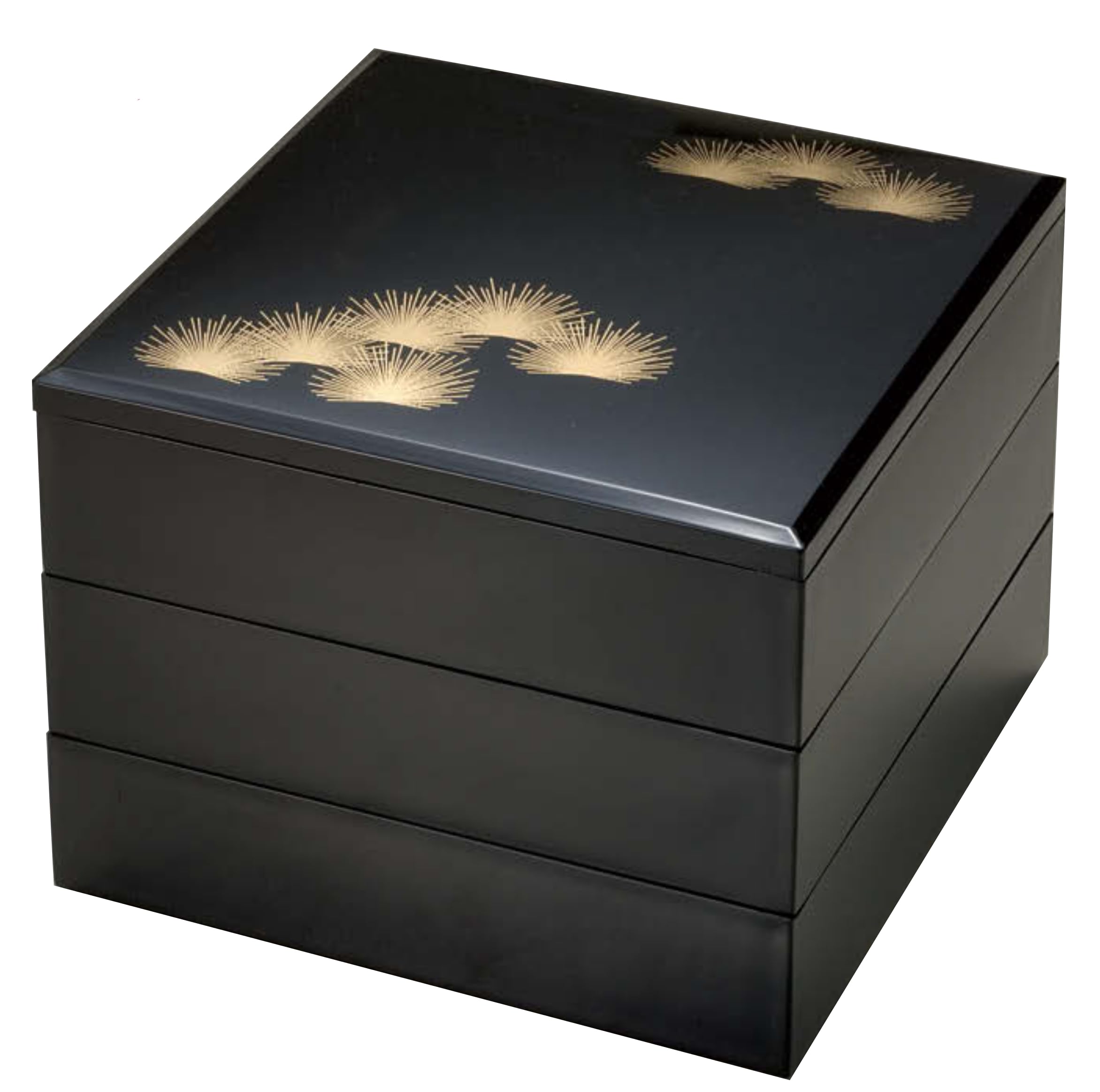 Вакаидзуми Вакана Джубако Черный с Сосной Вакамацу 3 Лакированных изделия, 7-дюймовый (Коробка Wakana), (Черный интерьер), Ярусы, H-159-10A чёрный