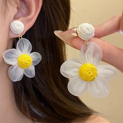 Exaggerated Shape Dangle Earrings Raffia Wood Drop Earrings Elegant Flower Ear Drop  Lady