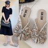 Slippers female summer wear small floral flat bottom fish mouth sandals fashion one pedal bag head half drag