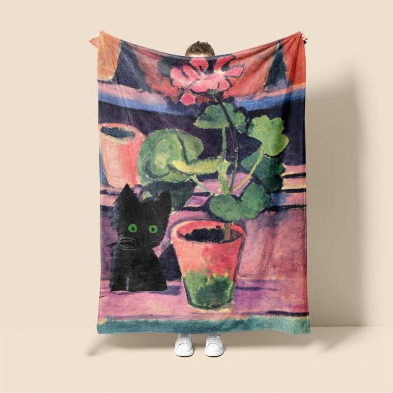 Home Decoration Plush Throw Sofa Blanket Anime Animals Bedspread On the Bed Fluffy Soft Blankets Decor Plaid Modern Cat Black