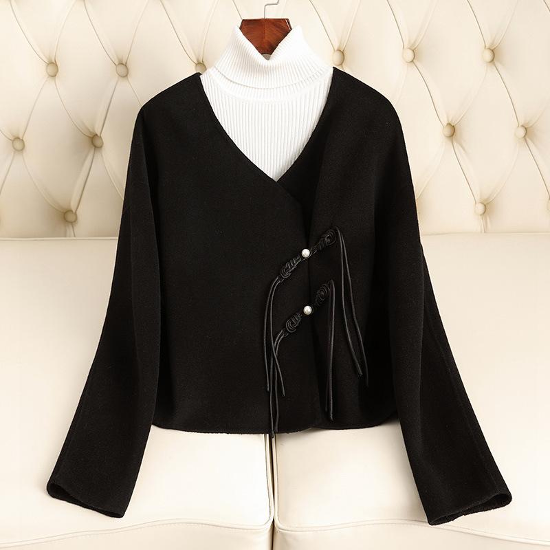 Double-sided Wool Coat Women's Short Autumn and Winter New Chinese Buckle Wool Coat Women's Small