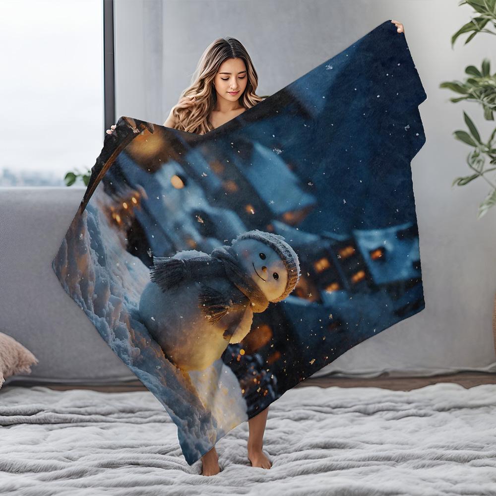 Tuniu Winter Snowman Plush Throw Blanket for Sofa Bed Bedroom Decoration Warm Cozy Gift