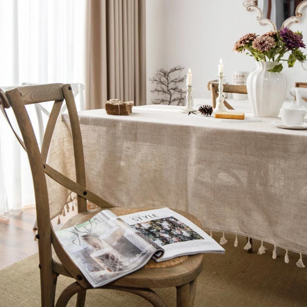 Waterproof Table Cover Wrinkle Free Rectangular Table Cloth with Tassel Anti-Fading Outdoor Rustic Farmhouse Tablecloth for