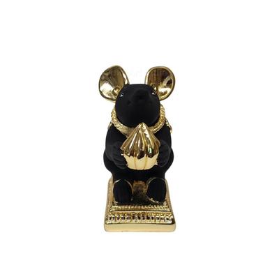 Mushak Dorato (Mooshak) Mouse con Modak | Finitura Terracotta Nera | Idolo Mouse | Veicolo (Vahana) di Lord Ganesha |