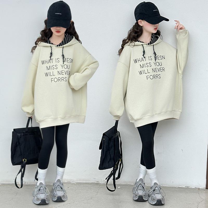 

Девичья осенняя толстовка с капюшоном и вышивкой букв 2025 150cm