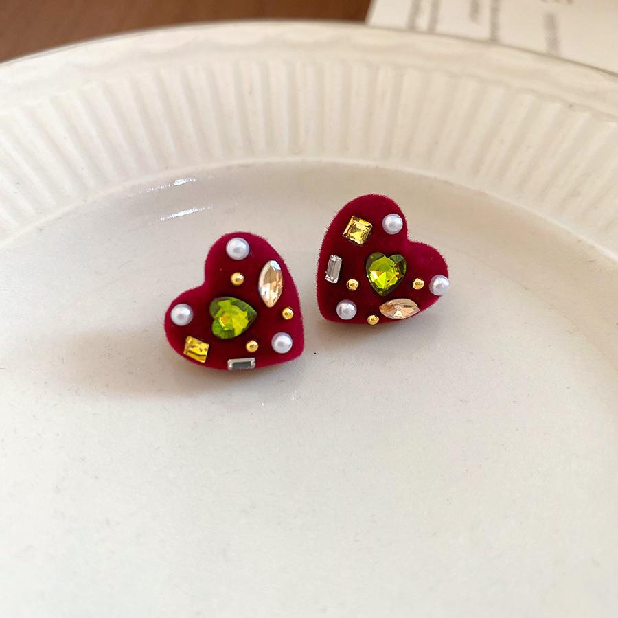 Retro Hong Kong Style Red Flocking Geometric Round Earrings Earrings Fashion Personality Temperament Earrings Women