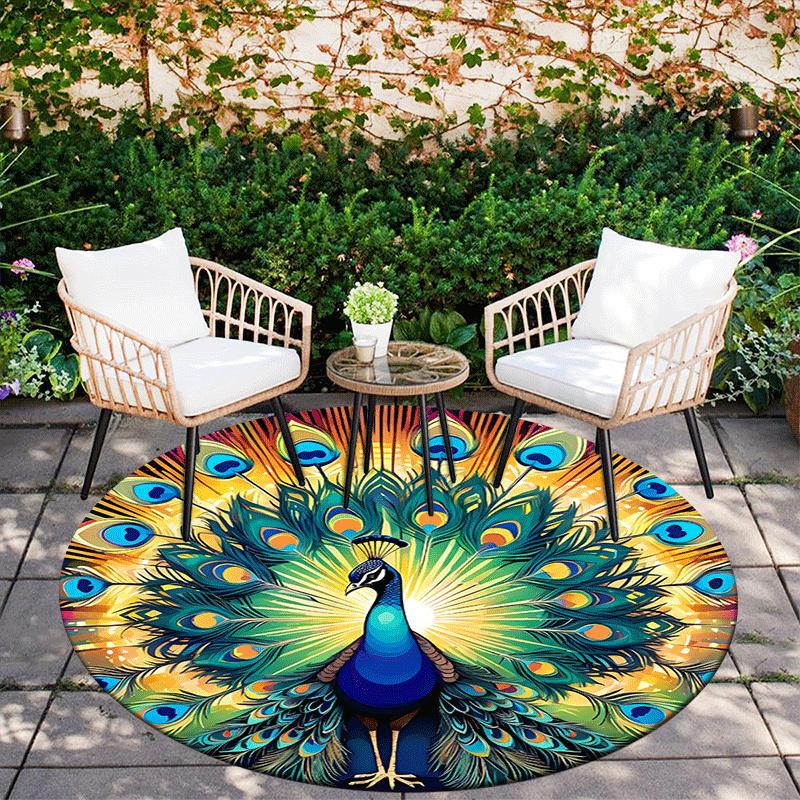 1pc Soft, Absorbent & Non Slip Peacock with open tail Round Rug Soft Circle Rug for Living Room & Bedroom Decor, Chair Mats, and Unforgettab