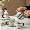 Black and White Striped Mugs Porcelain Cup&saucer Teapot Set Coffee Mug Dining Table Afternoon Tea Teacup Fruits Juice Cup