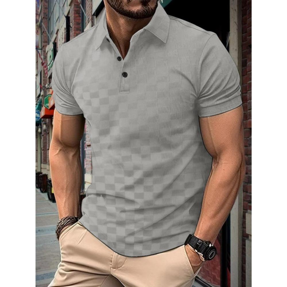 Summer Checkered European and American Men's Daily Polo Shirt