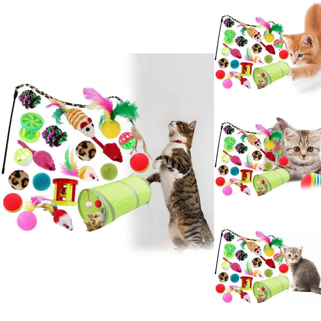 Ultimate Cat Play Set Sisal Ball Cat Wand Cat Tunnel 21 Piece Kit For Curious Cats
