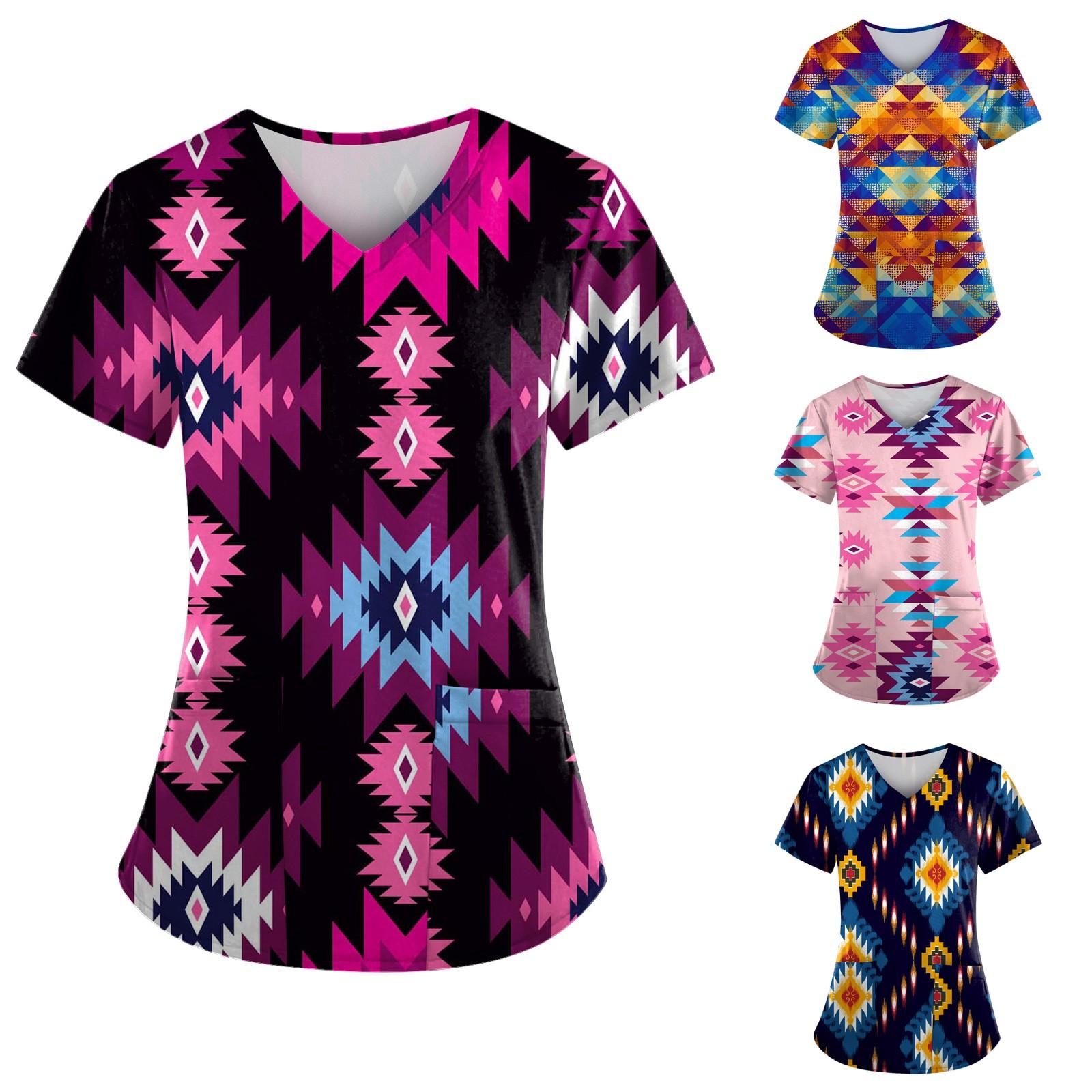 

Женская мода весна и лето картина маслом с принтом V-образным вырезом с коротким рукавом рабочая одежда с карманами топы