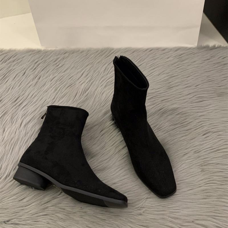 Damenschuhe Hochwertige Mid-Calf Damenstiefel Mode Reißverschluss hinten Moderne Stiefel Damen Einfarbige Schuhe für Damen