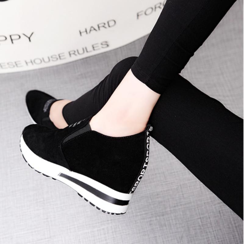 Women Fashion Casual Flock Slip-On Thick Platform Sport Sneakers Wedges Shoes