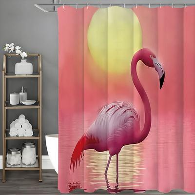 Solnedgång Soluppgång Flamingo Duschdraperi, Dekorativt Duschdraperi för Badrum, Vattentätt Duschdraperi med Krokar