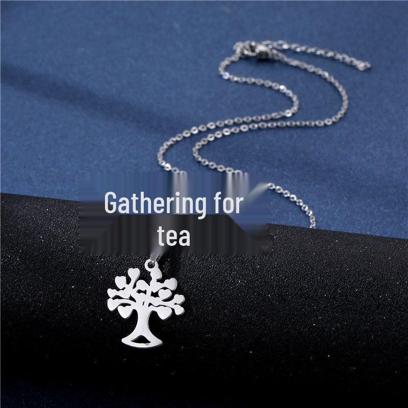 Stainless Steel Necklace & Earring Set - Smooth Clavicle Design with Stud Earrings