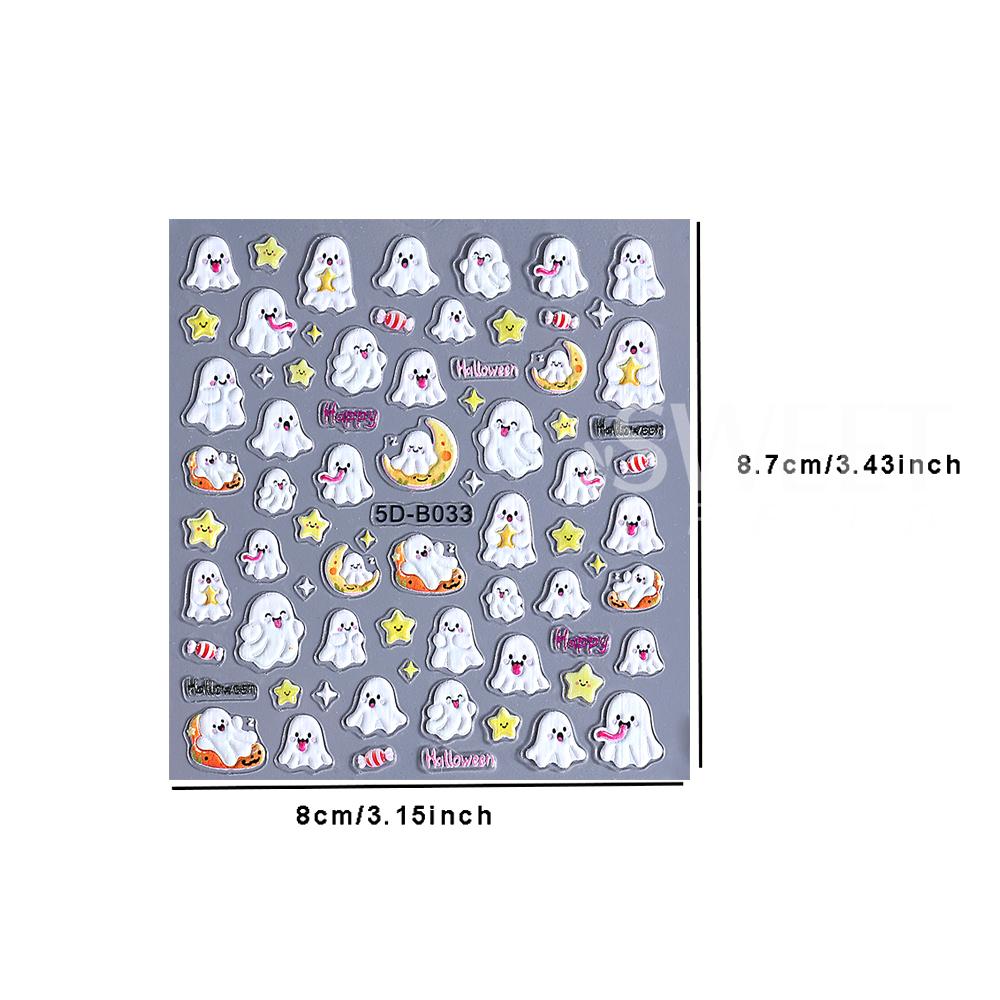 1/3pcs 5D Embossed Halloween Nail Stickers Cute Skull Pumpkin Ghost Spider Nail Silder Decals Nail Supplies Manicure Decoration