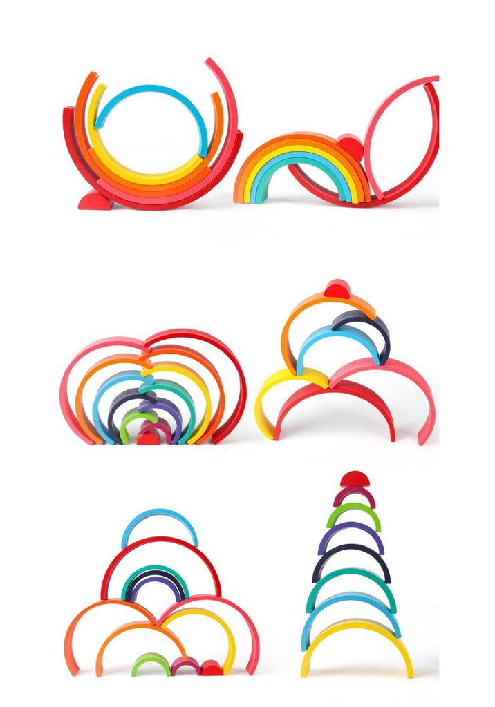 Children's Wooden 4-in-1 Rainbow Arch Bridge Stacking Blocks Early Education Toy
