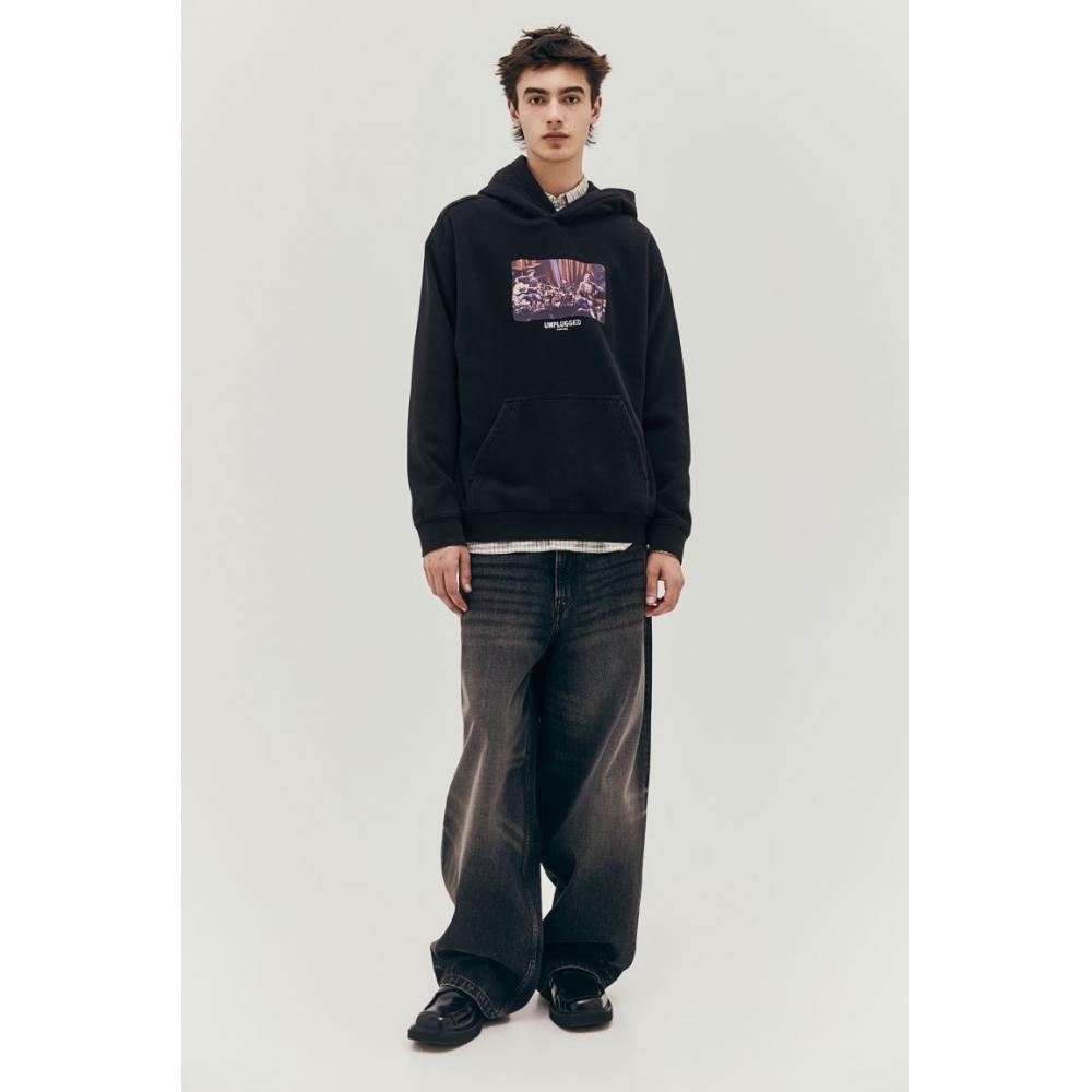 H M Loose Fit Hoodie Black Nirvana