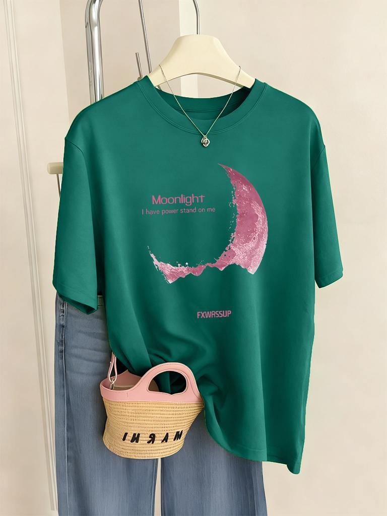 Beautiful Moonlight Prints T-Shirts Women Summer Comfortable Short Sleeve Tops Soft Loose T Shirt Basics O-Neck Womans Clothes