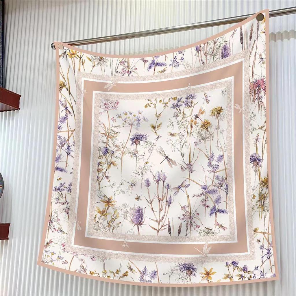 90cm Large Twill Silk Scarf: High-Quality, Fashionable Square Print, Versatile Shawl with Sun Protection