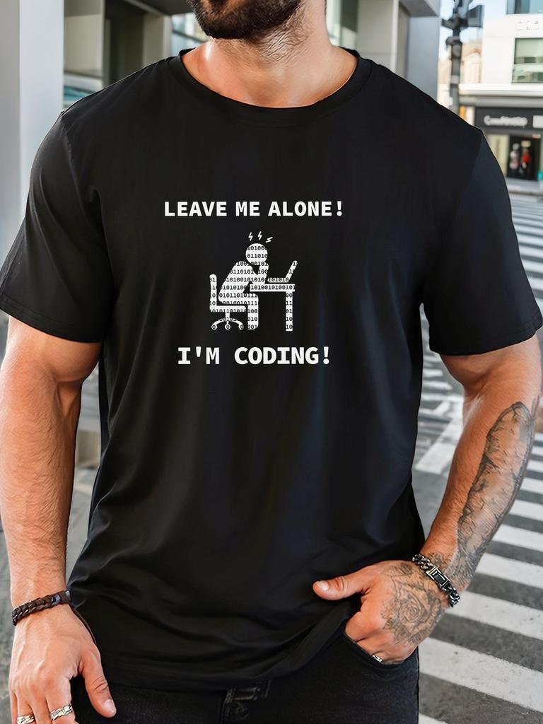 Unisexs Tee Coding Programmer Leave Me Alone Funny Text Print Cotton Short Sleeve Male Casual Streetwear Outdoor Daily Basic Top