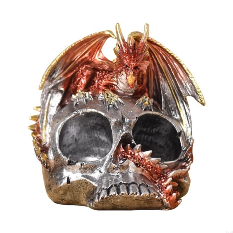 62KD Scary Dragon Skull Sculpture Halloween Decorative Resins Ornament Spices Stand