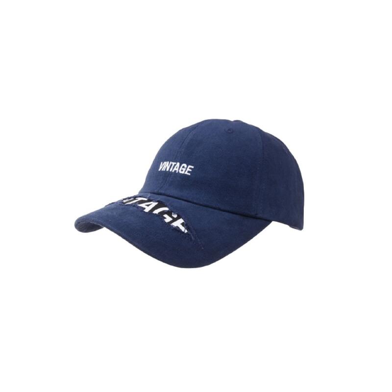 Vintage logo cap, wide brim, unisex ball cap navy blue