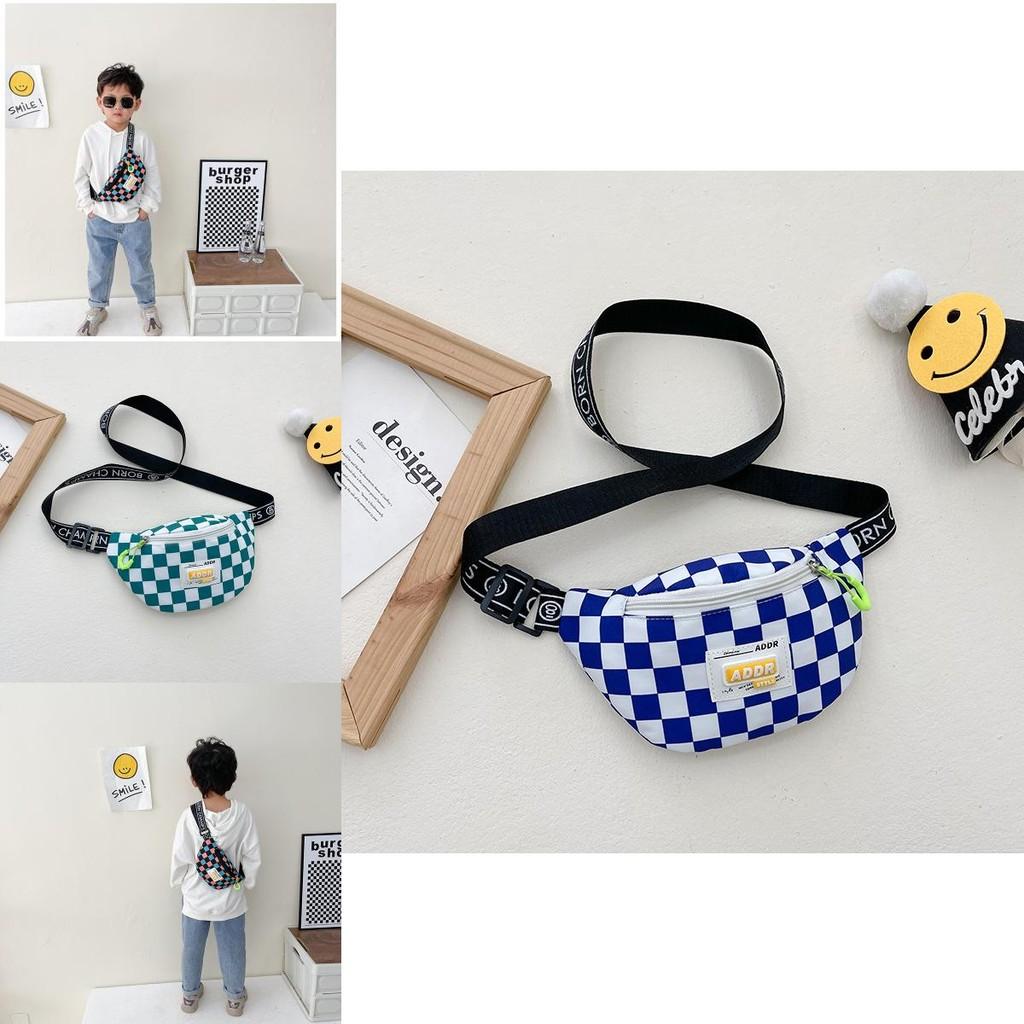 Trendy Modern Cool Boys Chest Bag Stylish Kids Waist Bag Checkered Small Crossbody