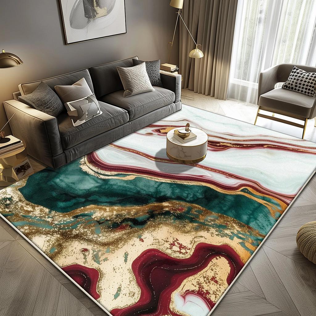 Luxury Marble Large Area Rug Black Gold Abstract Carpet for Living Room Sofa Lounge Coffee Table Non-Slip Soft Floor Mat