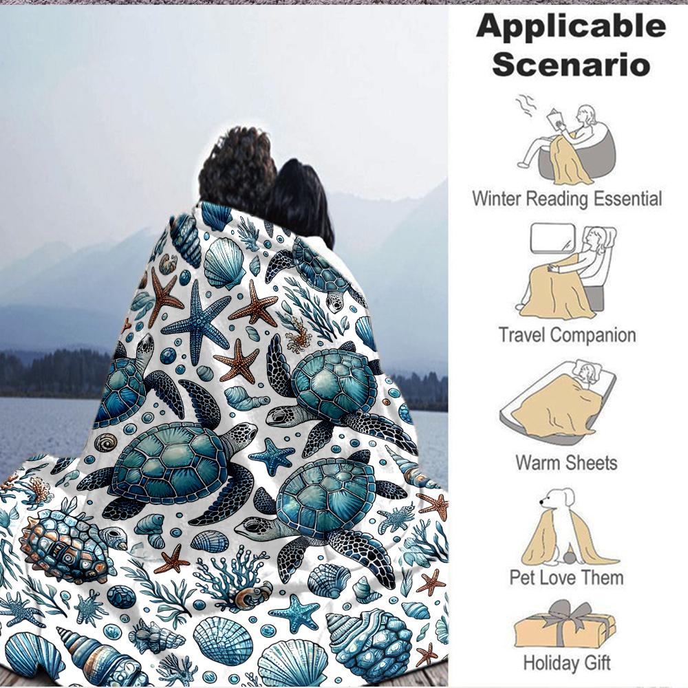 1Pc Oceanic Sea Life Flannel Blanket, Soft And Comfortable, Casual Warm, Camping Travel, Christmas, Halloween Xmas Gift. G199