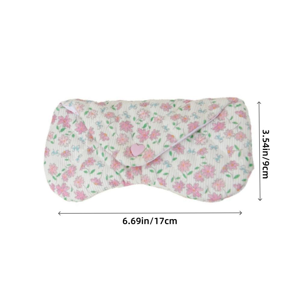 Cute Floral Corduroy Glasses Pouch with Snap Closure Eyeglass Sleeve Cover for Women Portable Quilted Sunglasses Case