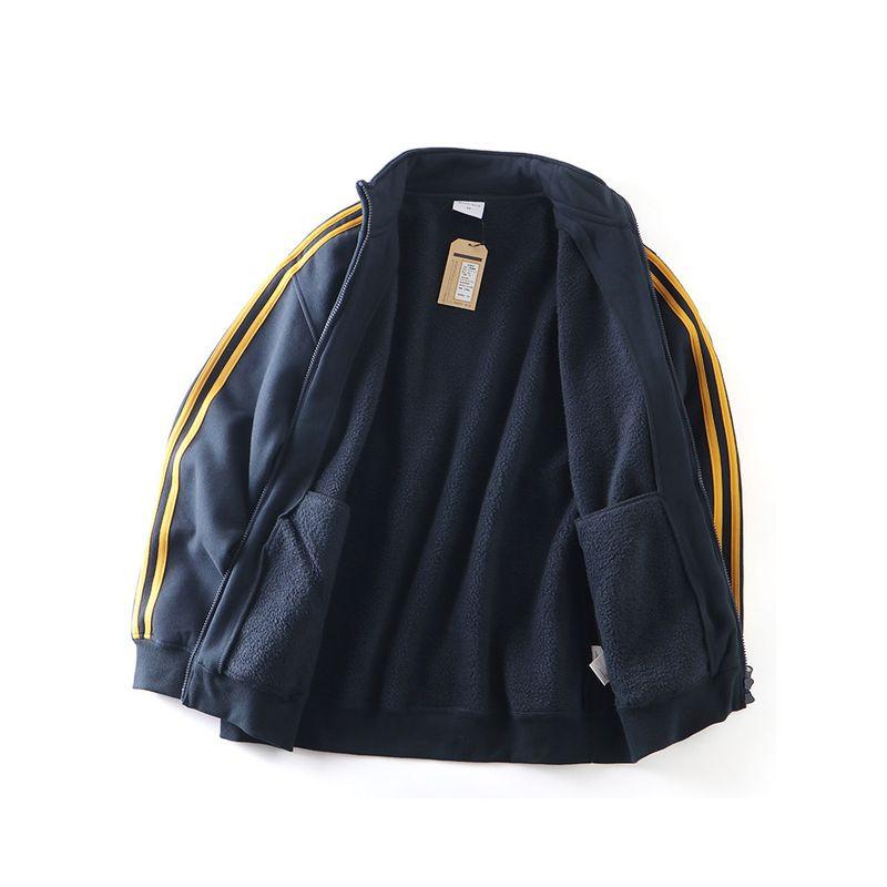 American Retro Knitting Stand Collar Cardigan Sweatshirt Men's Fall and Winter Three Bars Velvet Padded Thickened Coat Export Men's Clothing Jacket