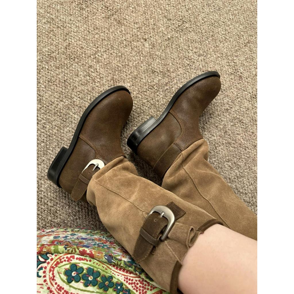 Pile Boots Women's 2025 Autumn and Winter New Retro Versatile Buckle Boots Medium Boots Thick Heel Knight Boots