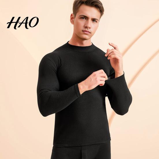 Comfortable Thermal Suit 2Pcs/Set Men Warm Outfit O-Neck Long Sleeve Top High Waist All-day Warmth Trousers Set Solid Color Slim Fit Breathable Bottom