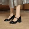 New Design Mary Jane Shoes Buckle Pumps Women Elegant Shallow Hollow Thick Heel Casual Shoes Ladies Office Party Leather Shoes