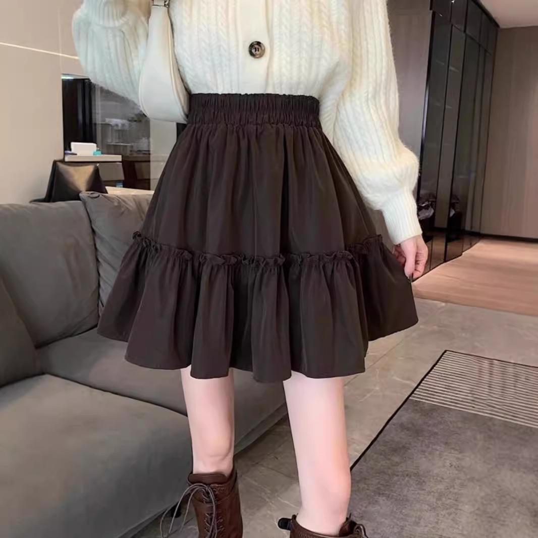 

A-Line Petite Midi Skirt: 2024 Women’s Fashion High-Waist Puffy Spring Skirt S