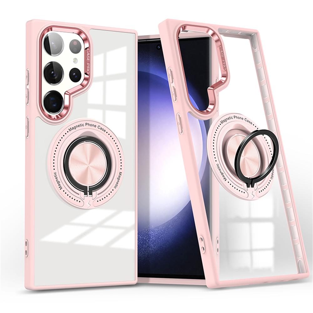 Magnetic for Magsafe Transparent Case for Samsung Galaxy S24 Ultra S23 Plus S23 FE Rotating Metal Stand Holder Hard PC Cover