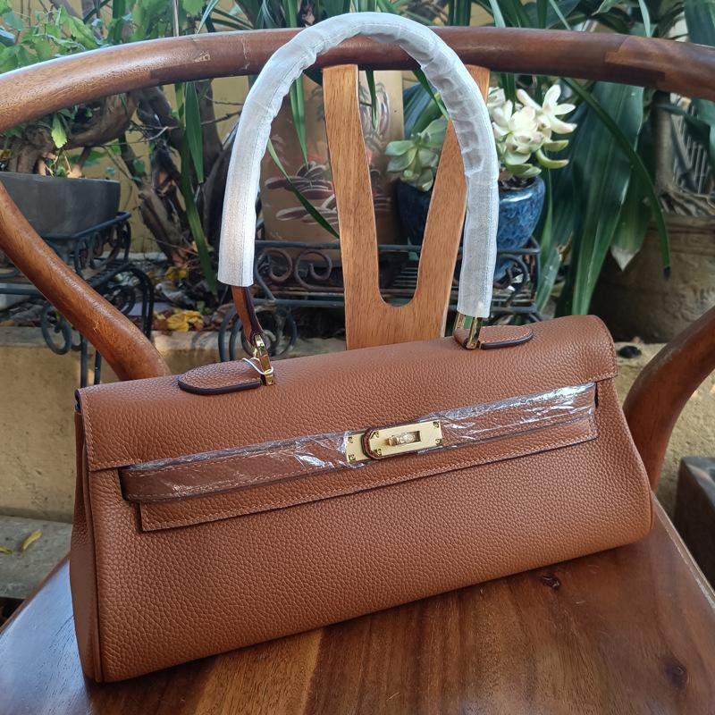 Mittelalterliche Horizontale Handheld-Tasche 35cm Neu Große Kapazität Pendler Ein Schulter Unterarmtasche Kopfschicht Togo Echtes Rindsleder