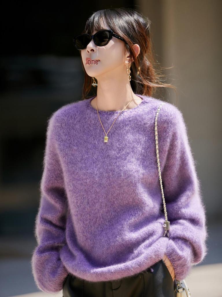 Women’s Wool Sweater: Seven-Needle Brushed Yarn, Unique Texture, Thick, Warm, Loose Fit for Autumn/Winter