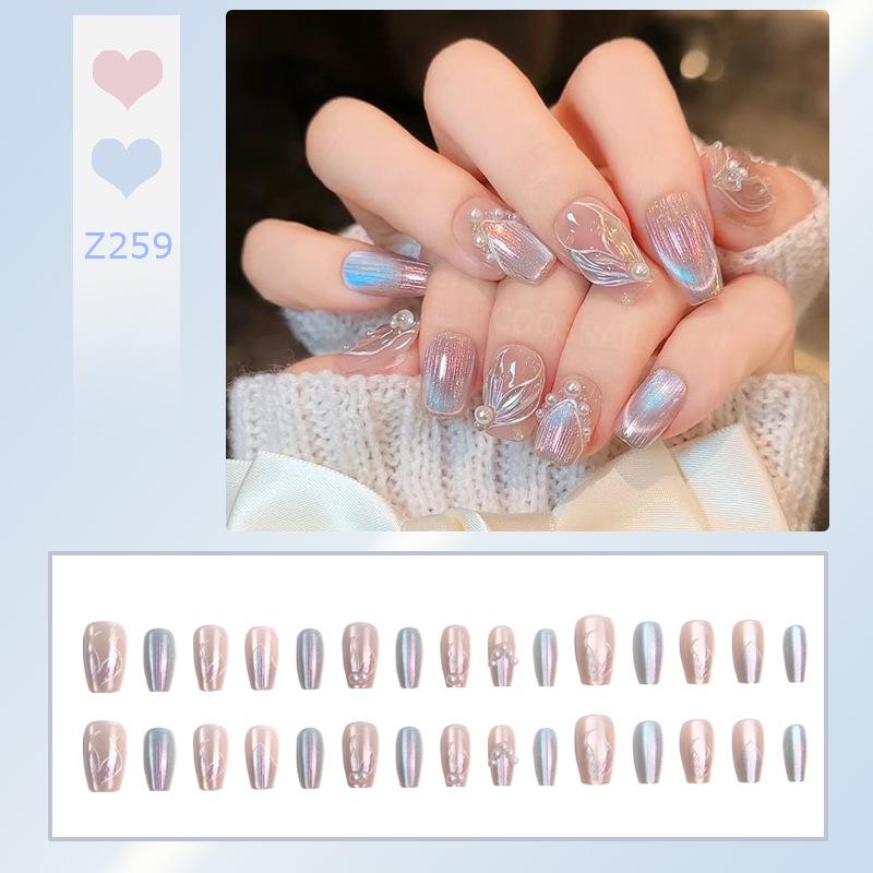 Luxurious Transparent Blush Bubble Rose Press-On Nail Set with Wearable Stickers