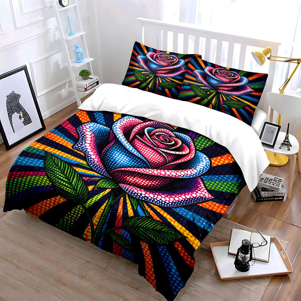 Colorful Rose Pattern Bedding Bedding Duvet Cover Set Duvet Cover Pillowcases (1 * Duvet Cover 2 * Pillowcases, without duvet insert)