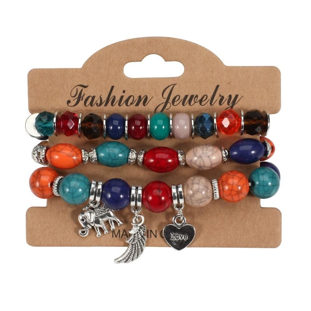 3pcs/Set Boho Style Beaded Charm Bracelets Long Wrap Jewelry Set With Colorful Gems for Women Party Accessories Gifts