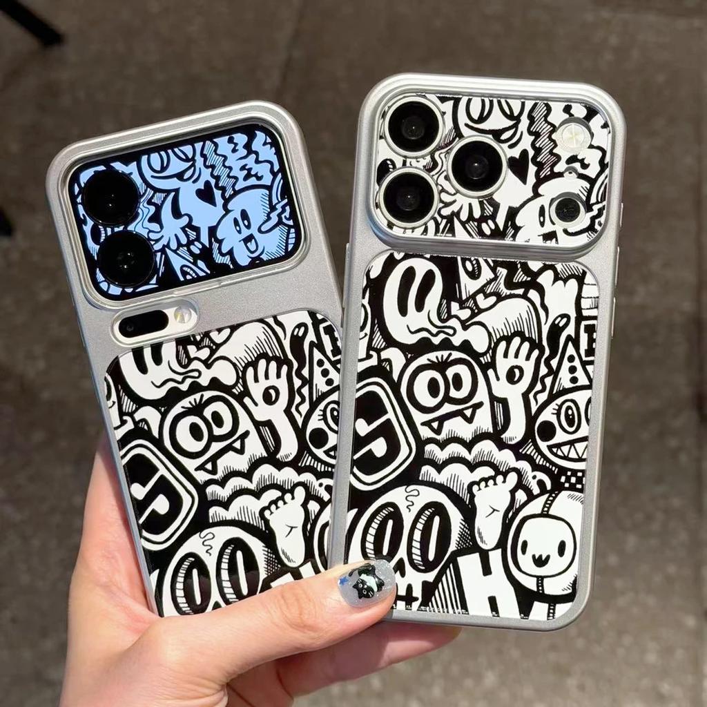 Graffiti Little Monster Electroplating Large Window Suitable for Apple 17Promax Mobile Phone Case IP16 Electroplating 15 Fine Holes 14 Sets