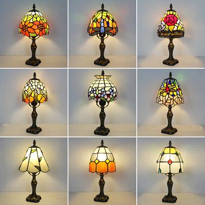 LED Tiffany Stil Tischlampe Retro Mediterrane Dekorationsleuchten E27 Farbiges Glas Lampenschirm Für Nachttischlampe Schlafzimmer Café
