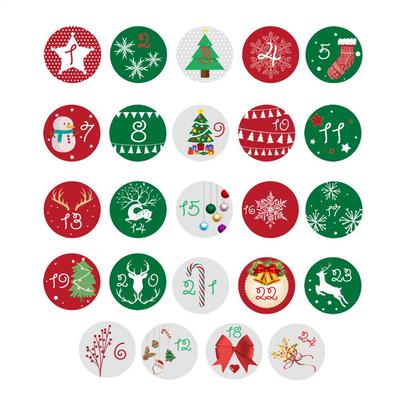 Christmas Countdown Stickers Advent Calendar Number Labels 1-24 Number Round Sealing Stickers Xmas Navidad Natal New Year Decor