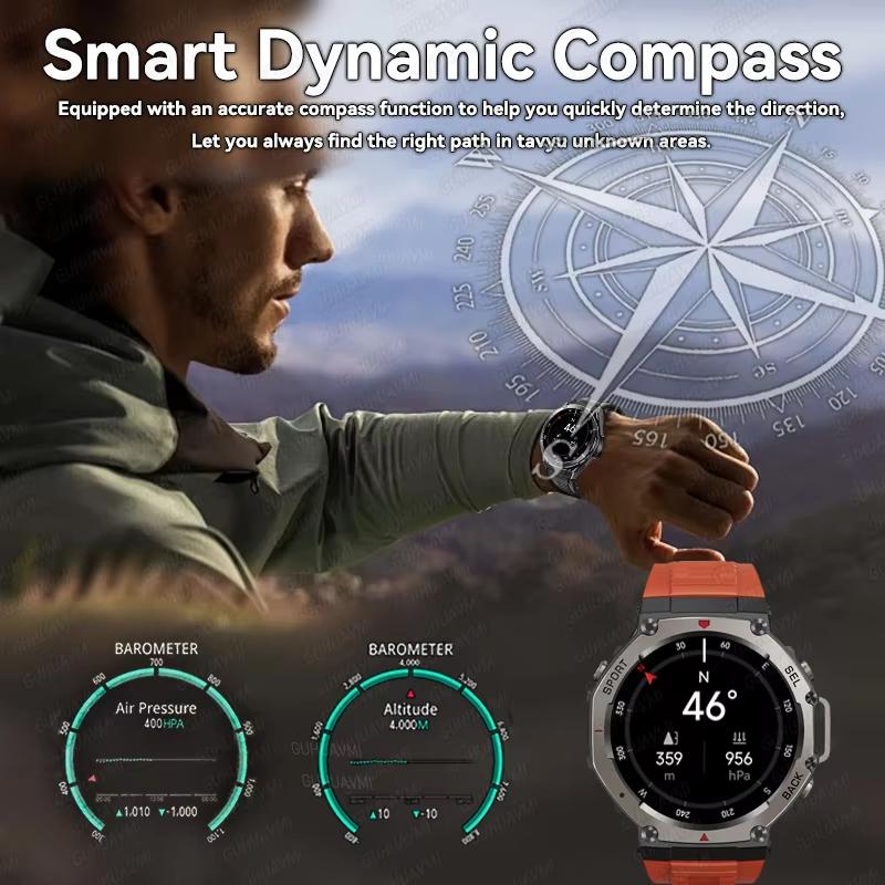 2025 New GPS Smart Watches Premium Military Smartwatch Men Compass Altimeter 10ATM Waterproof 170 Sport Modes Built-in GPS BT Call