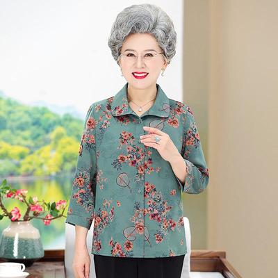 2026 Spring/Summer Lightweight Printed Shirt for Middle-Aged and Elderly Women, Plus Size, Loose Fit, Slimming Mother's Top